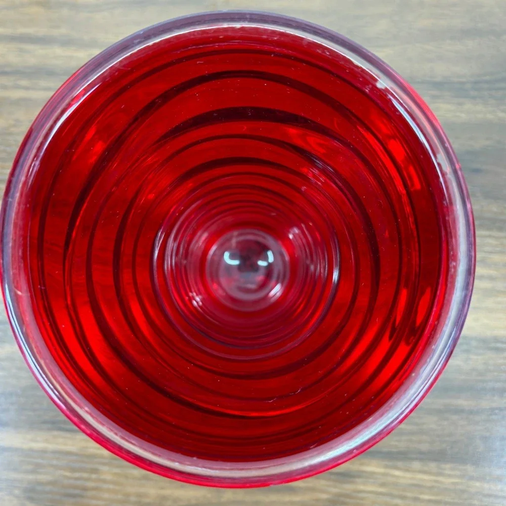 FTD Ruby Red‎ Ribbon Spiral Swirl Glass Vase, Vintage, 9